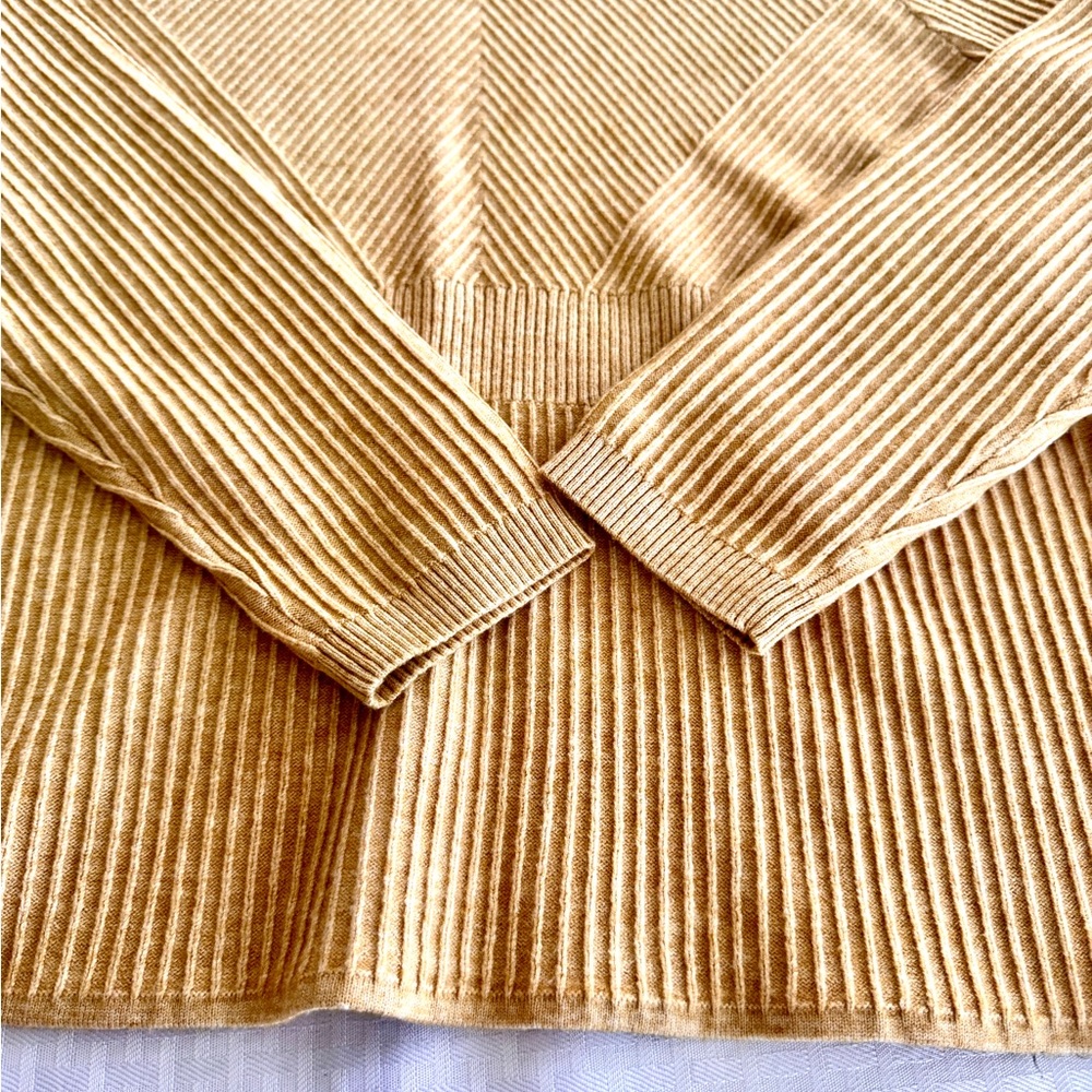 Nanette Lepore Ribbed Knit Sweater Womens XL‎ Beige Oatmeal Peplum Long Sleeve - Picture 6 of 9